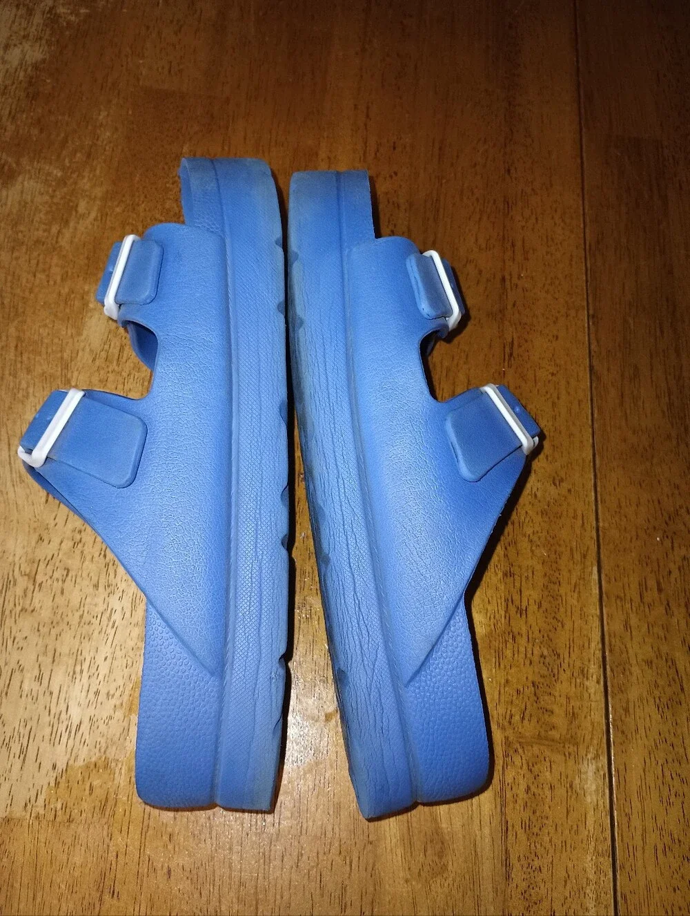 H2K Platform Double Buckle Eva Slides. Royal Blue & White. Women's 9
